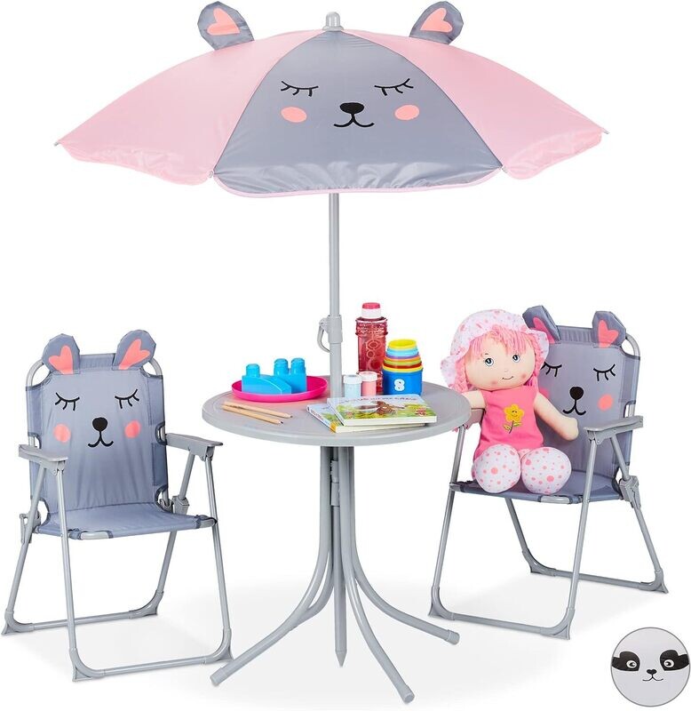 Children&#39;s Camping Seating Set with Umbrella – Folding Chairs &amp; Table for Outdoor Camping and Garden Use