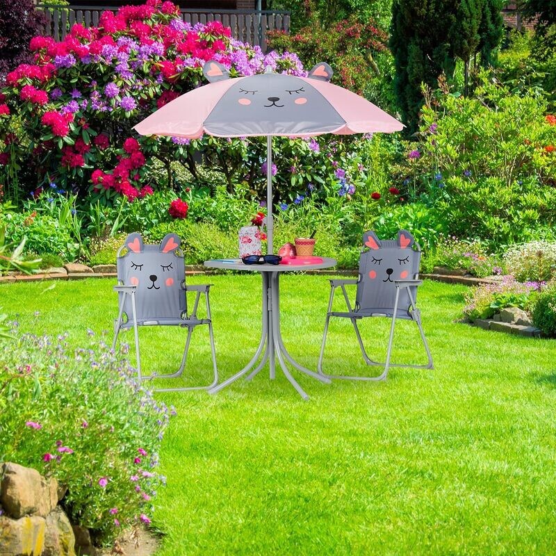Children's Camping Seating Set with Umbrella – Folding Chairs &amp; Table for Outdoor Camping and Garden Use