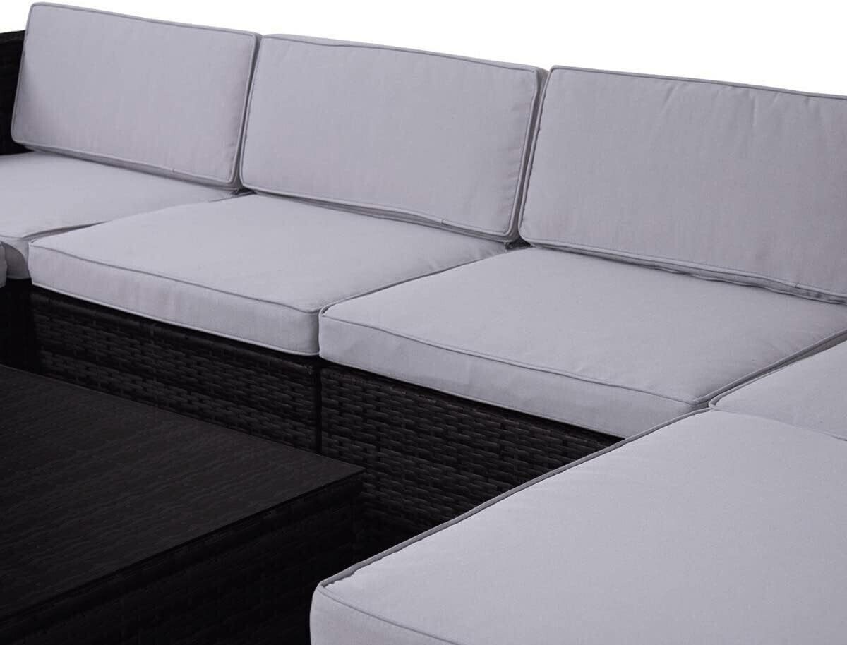 Durable Poly Rattan Lightweight 6-Seater Sofa with Coffee Table – Outdoor Garden Furniture Set for Patio and Balcony