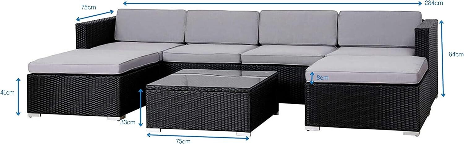 Durable Poly Rattan Lightweight 6-Seater Sofa with Coffee Table – Outdoor Garden Furniture Set for Patio and Balcony