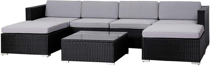 Durable Poly Rattan Lightweight 6-Seater Sofa with Coffee Table – Outdoor Garden Furniture Set for Patio and Balcony