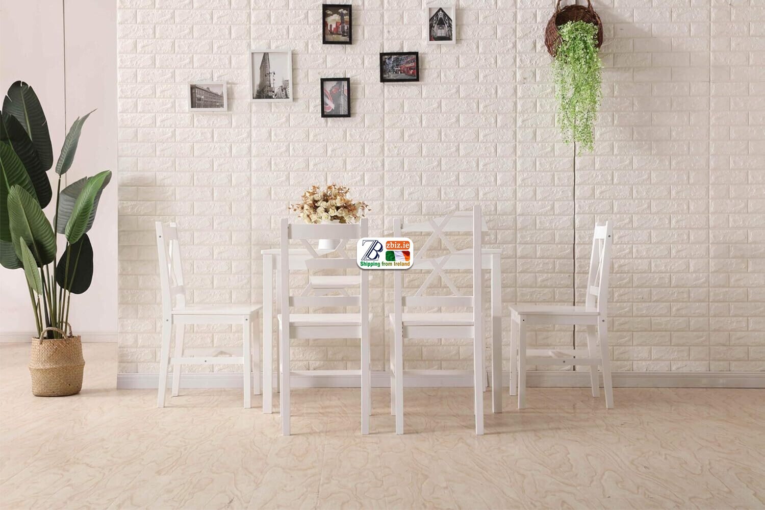 Quality Solid Wooden Dining Table and 4 Chairs Set, Elegant Kitchen Furniture for Family Meals