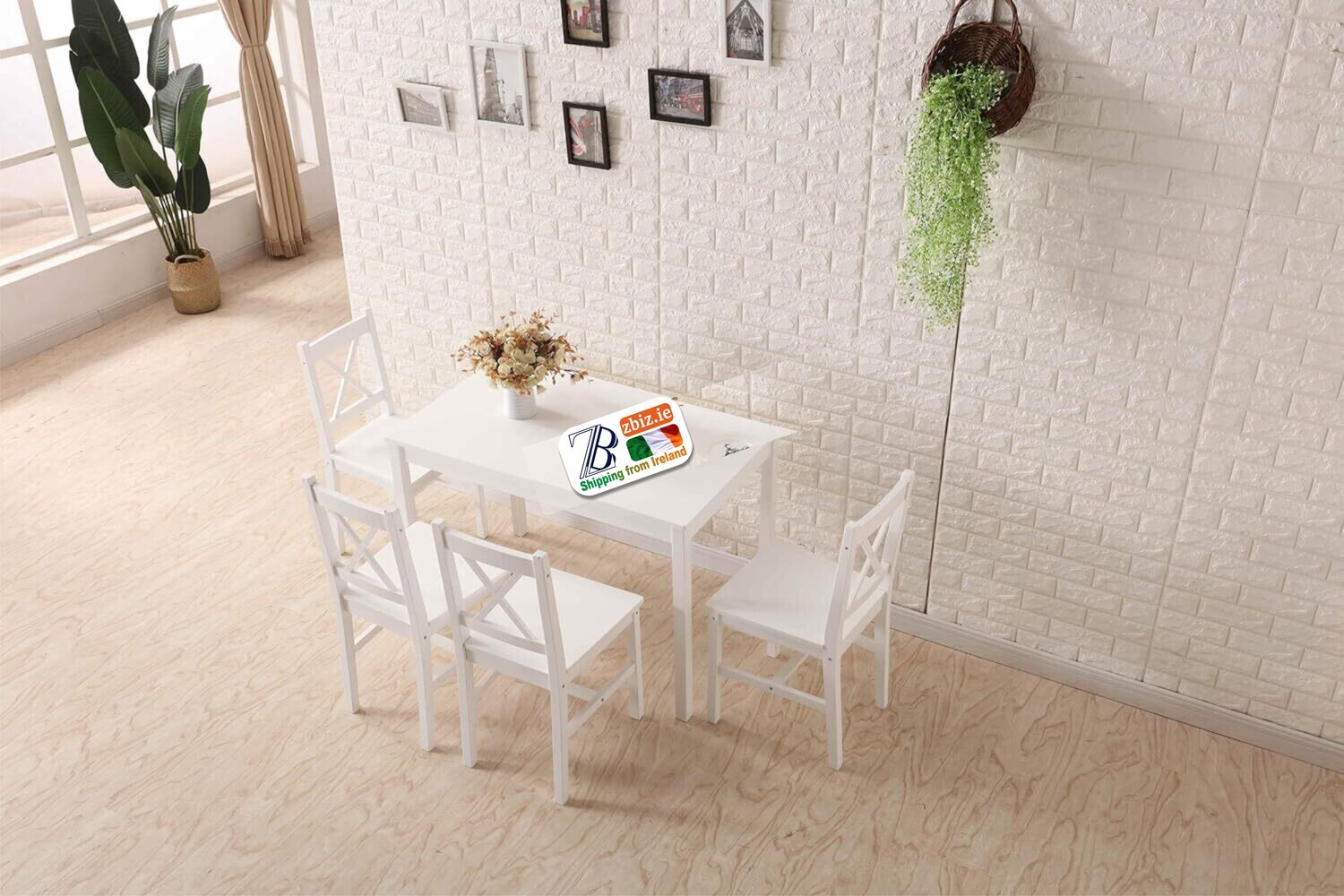 Quality Solid Wooden Dining Table and 4 Chairs Set, Elegant Kitchen Furniture for Family Meals