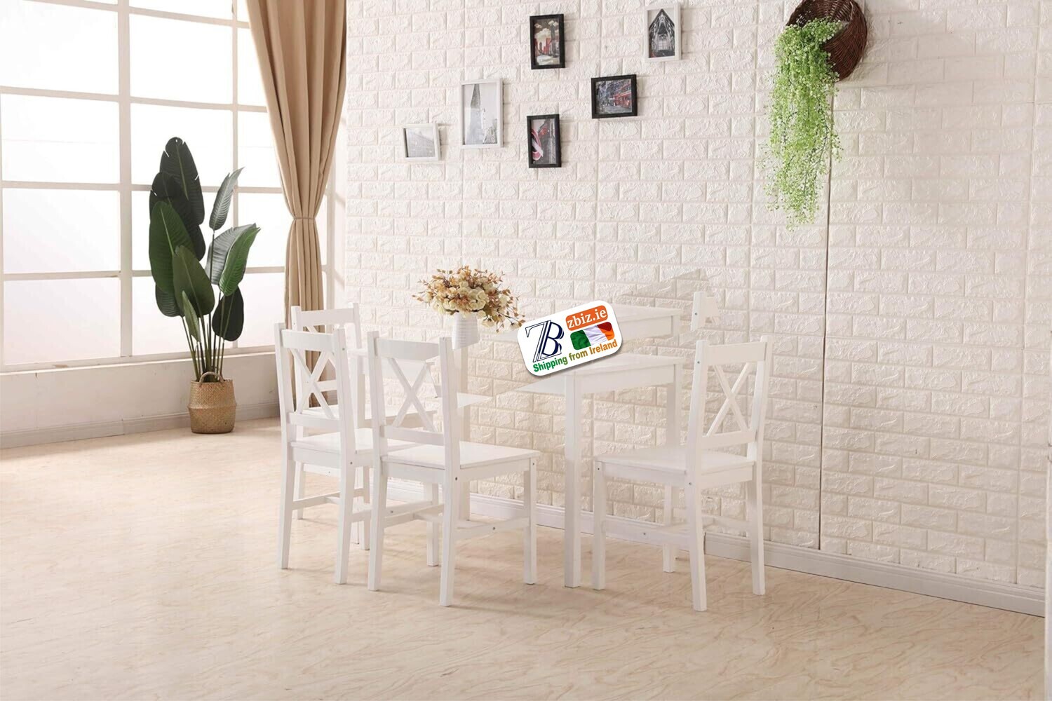Quality Solid Wooden Dining Table and 4 Chairs Set, Elegant Kitchen Furniture for Family Meals
