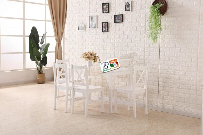 Quality Solid Wooden Dining Table and 4 Chairs Set, Elegant Kitchen Furniture for Family Meals