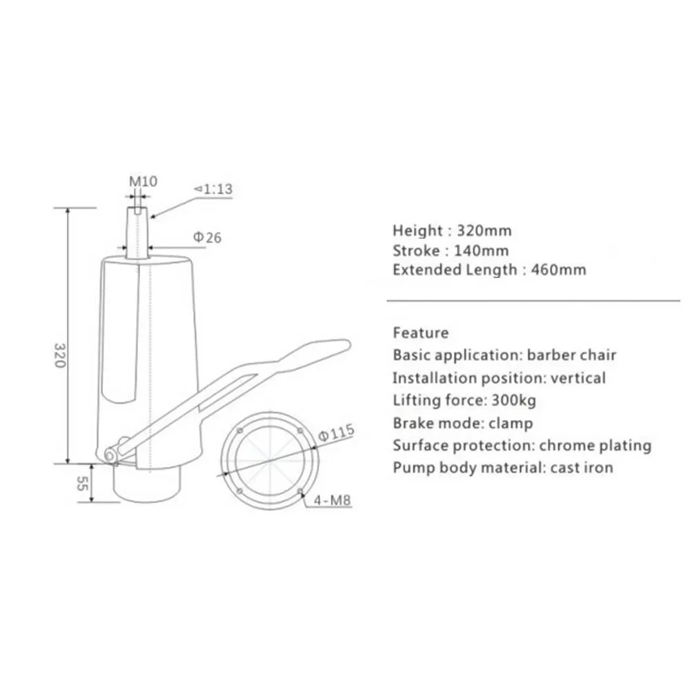 5.5&quot; Hairdressing Chair Replacement Hydraulic Pump with 23&quot; Base 4 Screws Pattern Height Adjustable for Salon Beauty