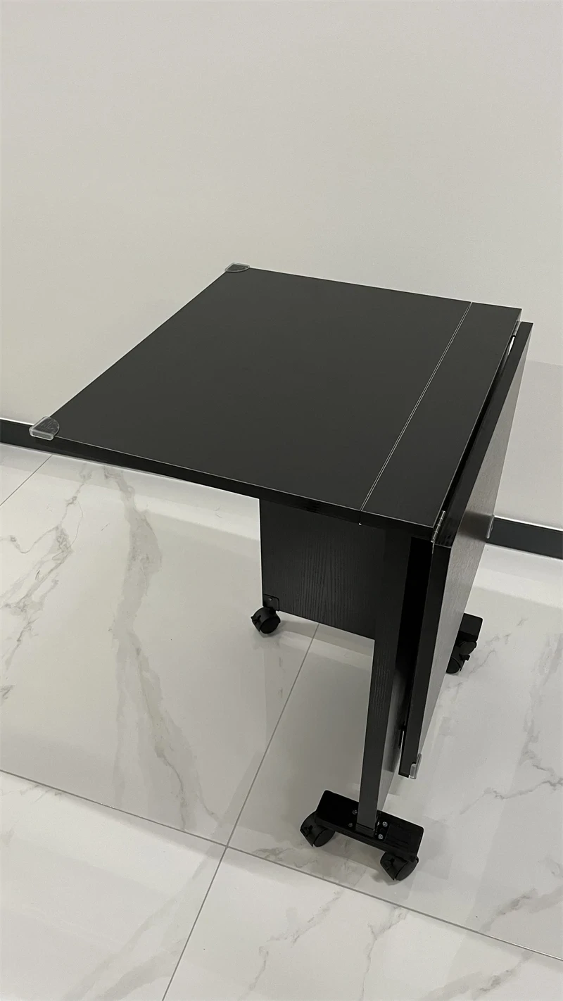 Foldable Dining Table with Casters in Teak, Space-Saving Compact Design for Easy Storage