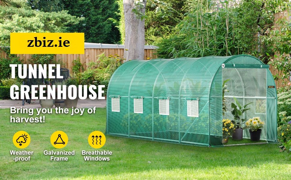 Galvanized Frame Tunnel Greenhouse With Waterproof Cover, Available In Sizes Ranging From 6x3x2m To 3x2x2m, Size: Green - 6.10x3.05x2.13 meters