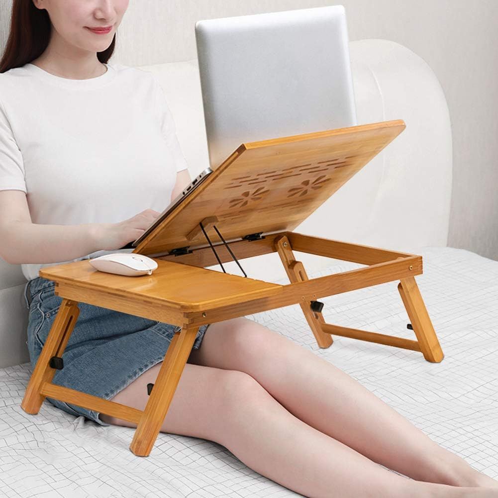 Folding Laptop Table for Sofa or Bed with Mobile Phone Holder, Pen Holder, and Convenient Drawer Storage