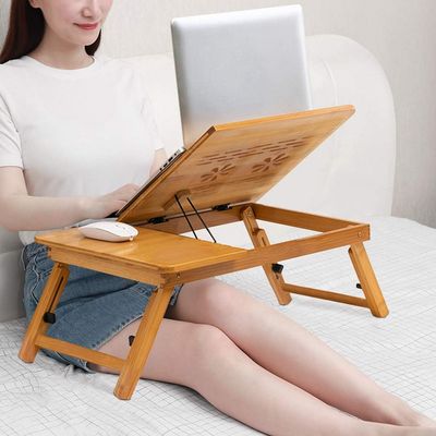 Folding Laptop Table for Sofa or Bed with Mobile Phone Holder, Pen Holder, and Convenient Drawer Storage