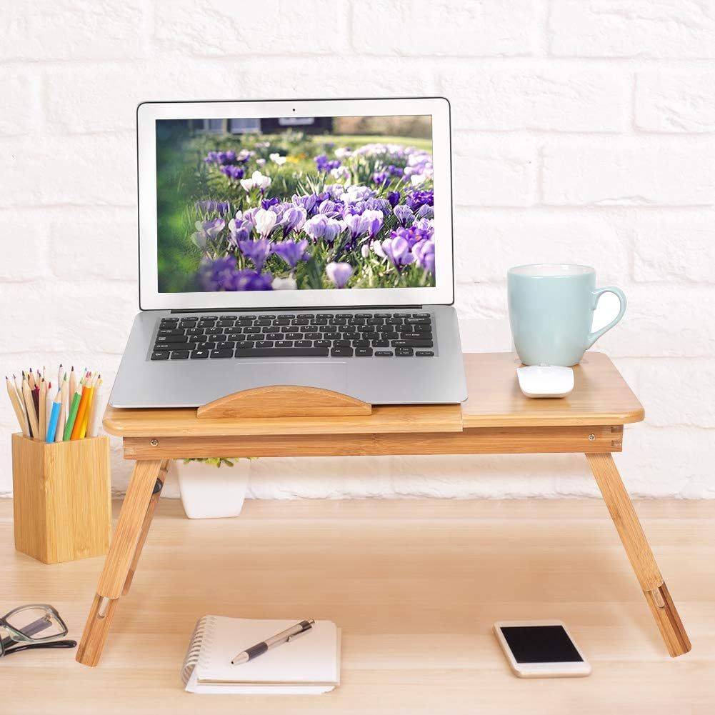 Folding Laptop Table for Sofa or Bed with Mobile Phone Holder, Pen Holder, and Convenient Drawer Storage