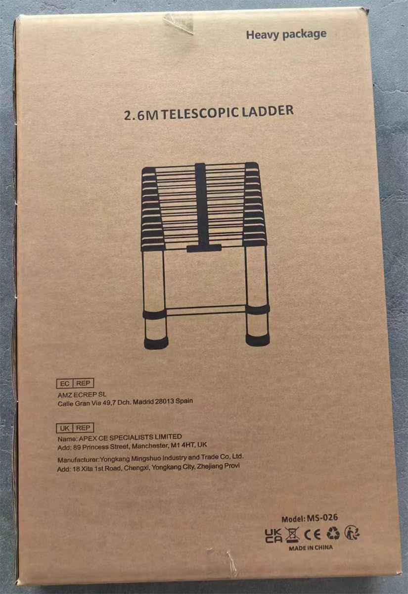 2.6M, Aluminum Multi-Purpose Extendable Telescoping Ladder (8.5ft/2.6m), Max Load 150kg/330lb