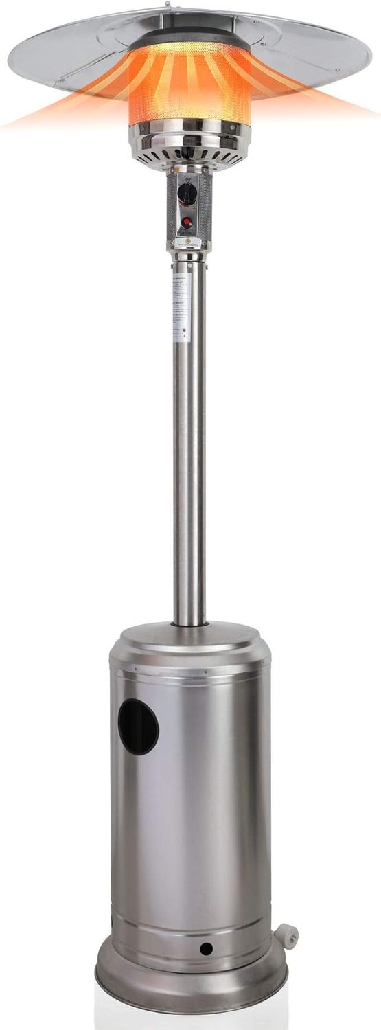Outdoor Gas Patio Heater – Freestanding Outdoor Garden Heater Burner with Portable Wheels, Perfect for Garden Gatherings, BBQ Parties and much more, Adjustable Heat, Propane, 12KW {Silver}