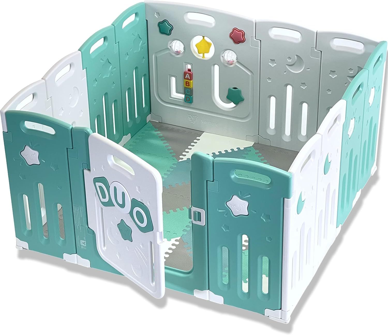 Baby Playpen | Multi-Award Winning, Easy Assemble, Customizable 8-Panel Play Pen with Play Mats, Activity Panel &amp; Gate
