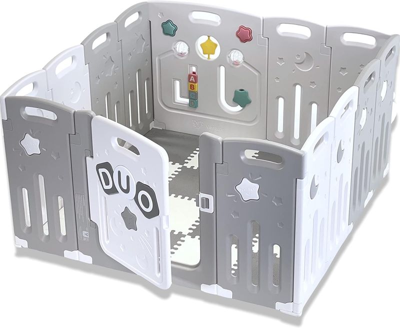 Baby Playpen | Multi-Award Winning, Easy Assemble, Customizable 8-Panel Play Pen with Play Mats, Activity Panel &amp; Gate