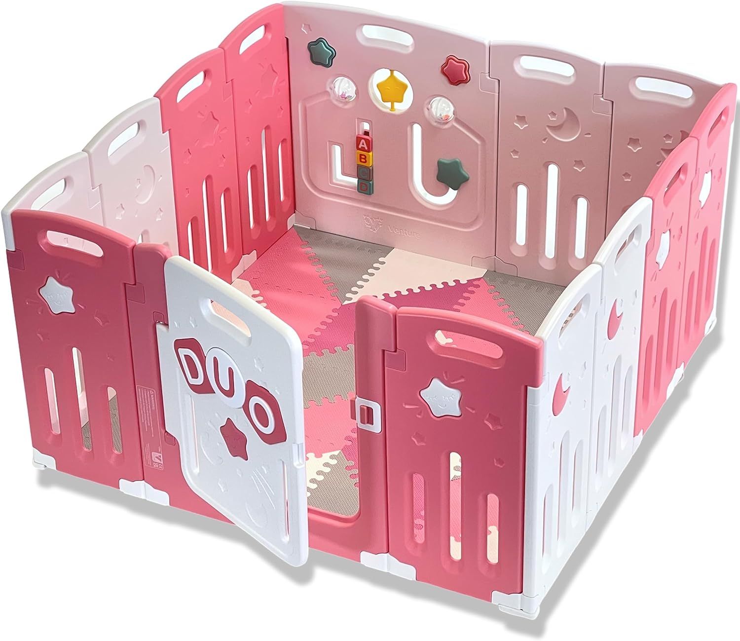 Baby Playpen | Multi-Award Winning, Easy Assemble, Customizable 8-Panel Play Pen with Play Mats, Activity Panel &amp; Gate