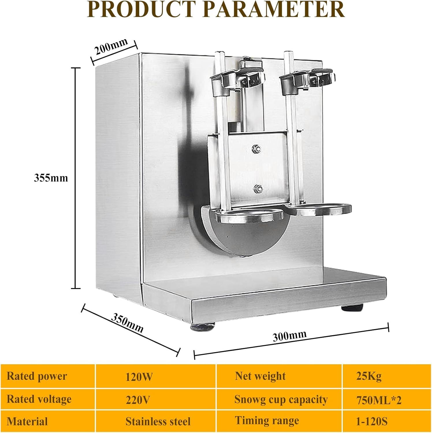 220W Automatic Bubble Tea Stirring Machine, 400r/min Dual Cup Stainless Steel Bubble Boba Milkshake Maker Shaking Machine Commercial Yogurt Mixer, Double-Cup