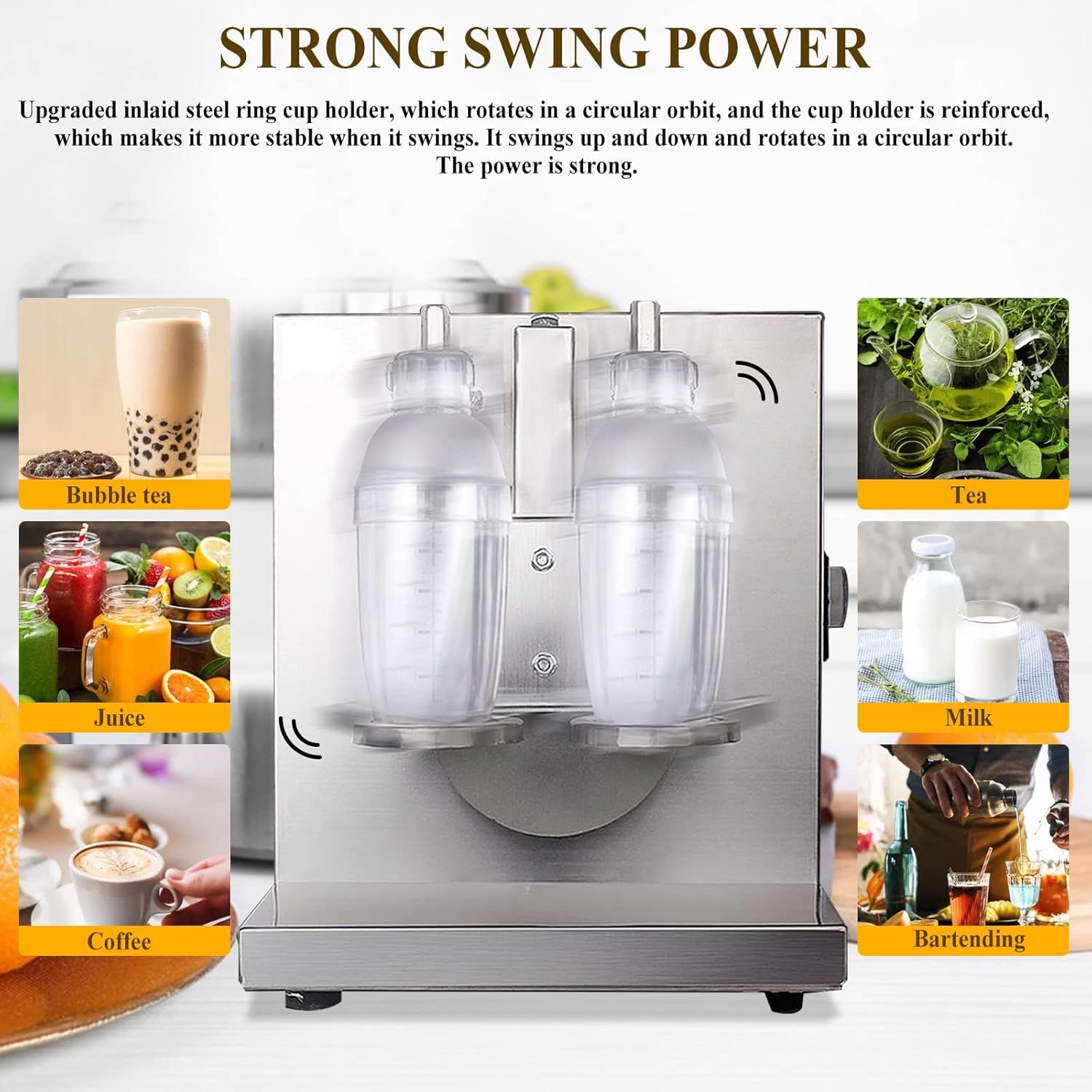 220W Automatic Bubble Tea Stirring Machine – Dual Cup Stainless Steel Boba Milkshake Maker, 400r/min Commercial Yogurt Mixer
