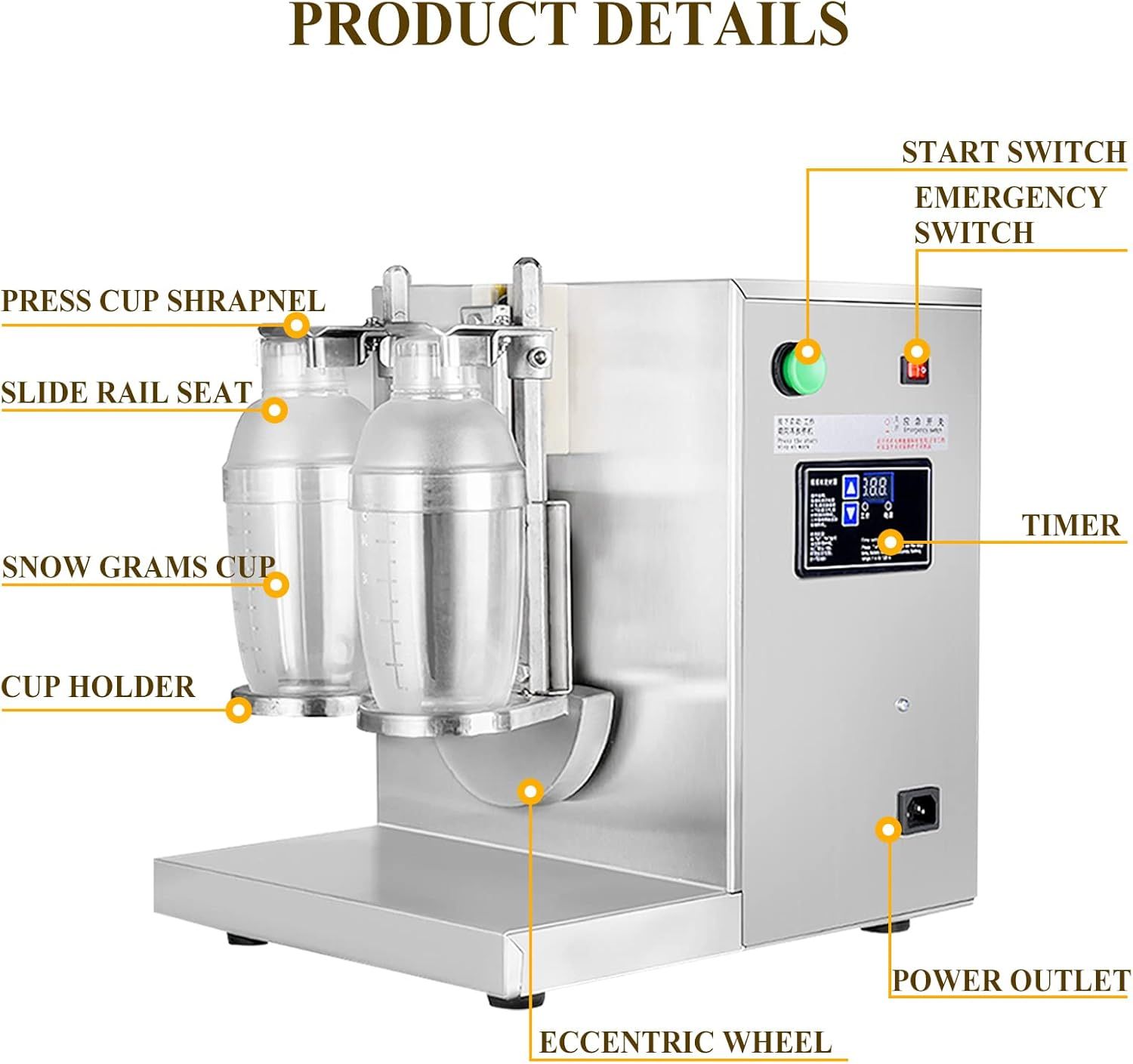 220W Automatic Bubble Tea Stirring Machine – Dual Cup Stainless Steel Boba Milkshake Maker, 400r/min Commercial Yogurt Mixer