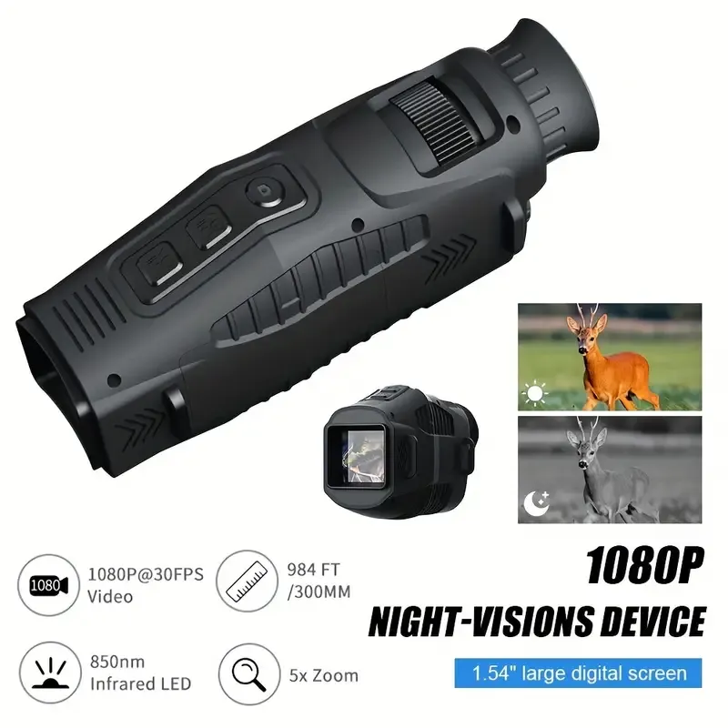 1080p HD Night Vision Monocular | Complete Darkness | R11 Device, 150-200m Range, 5x Digital Zoom, Built-in Battery