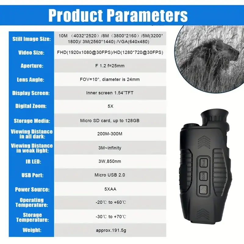 1080p HD Night Vision Monocular | Complete Darkness | R11 Device, 150-200m Range, 5x Digital Zoom, Built-in Battery