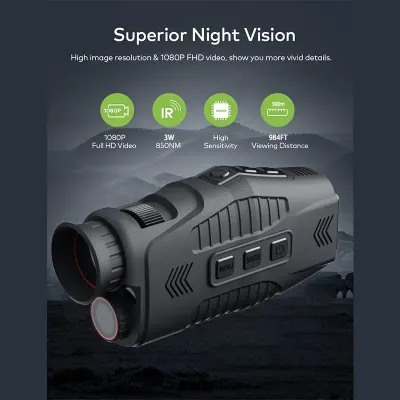 1080p HD Night Vision Monocular | Complete Darkness | R11 Device, 150-200m Range, 5x Digital Zoom, Built-in Battery