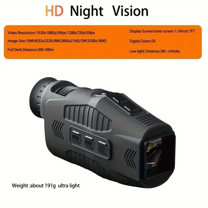 1080p HD Night Vision Monocular | Complete Darkness | R11 Device, 150-200m Range, 5x Digital Zoom, Built-in Battery
