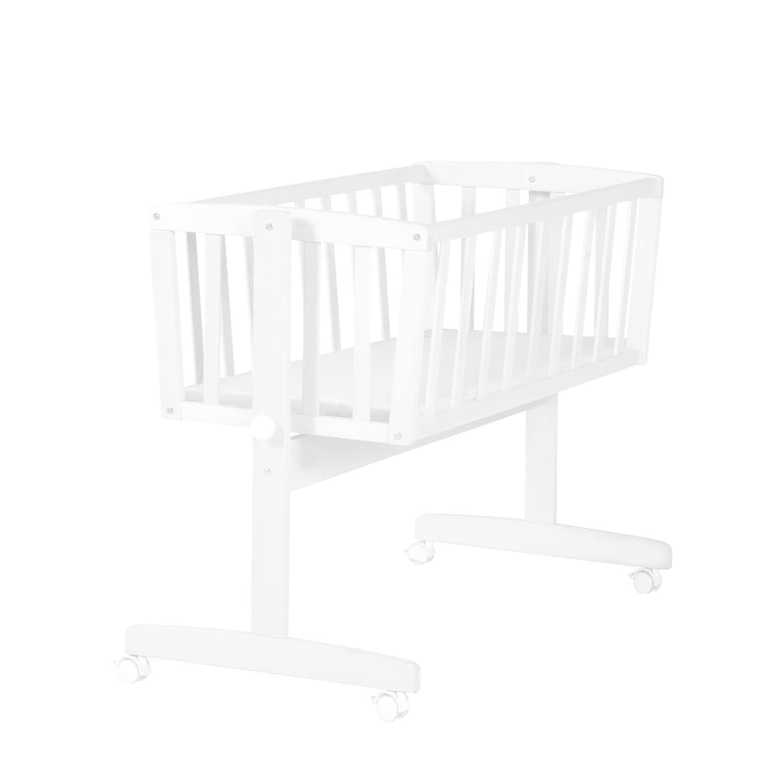 Complete Cradle Set Baby Cradle with Mattress 40 x 90 cm, Adjustable Function with Locking Knob, Brake Roller Set, Portable Crib for Babies, Infant Sleep Solution, Colour: White