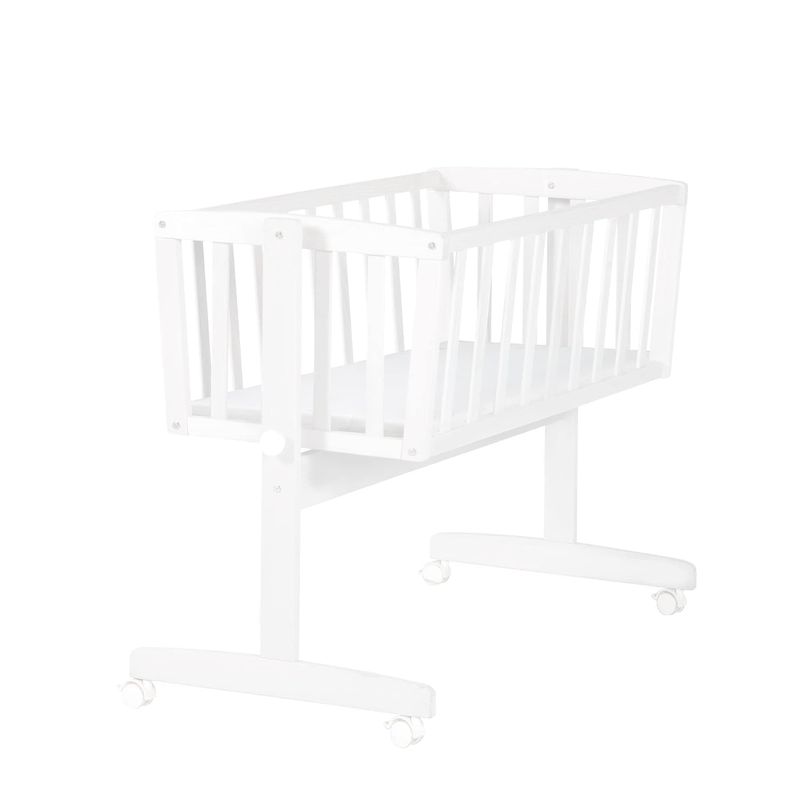 Complete Cradle Set Baby Cradle with Mattress 40 x 90 cm Function with Locking Knob + Brake Roller Set - Cradle Set for Babies, Colour: White