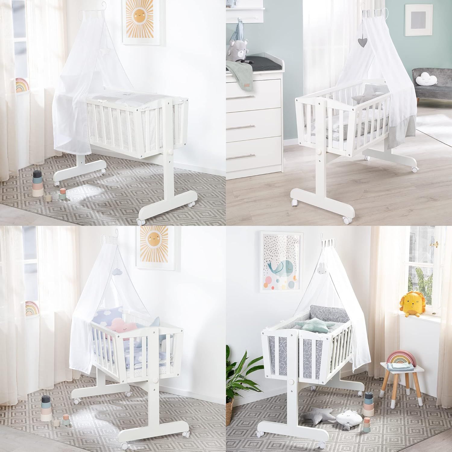 Complete Cradle Set Baby Cradle with Mattress 40 x 90 cm, Adjustable Function with Locking Knob, Brake Roller Set, Portable Crib for Babies, Infant Sleep Solution