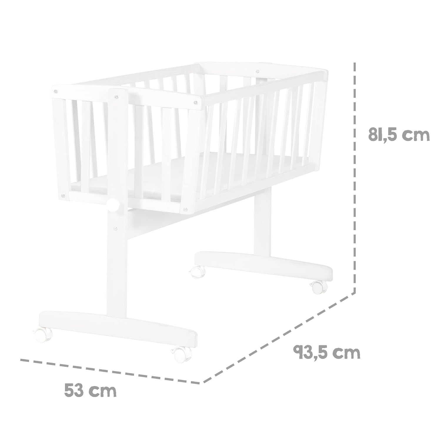Complete Cradle Set Baby Cradle with Mattress 40 x 90 cm, Adjustable Function with Locking Knob, Brake Roller Set, Portable Crib for Babies, Infant Sleep Solution