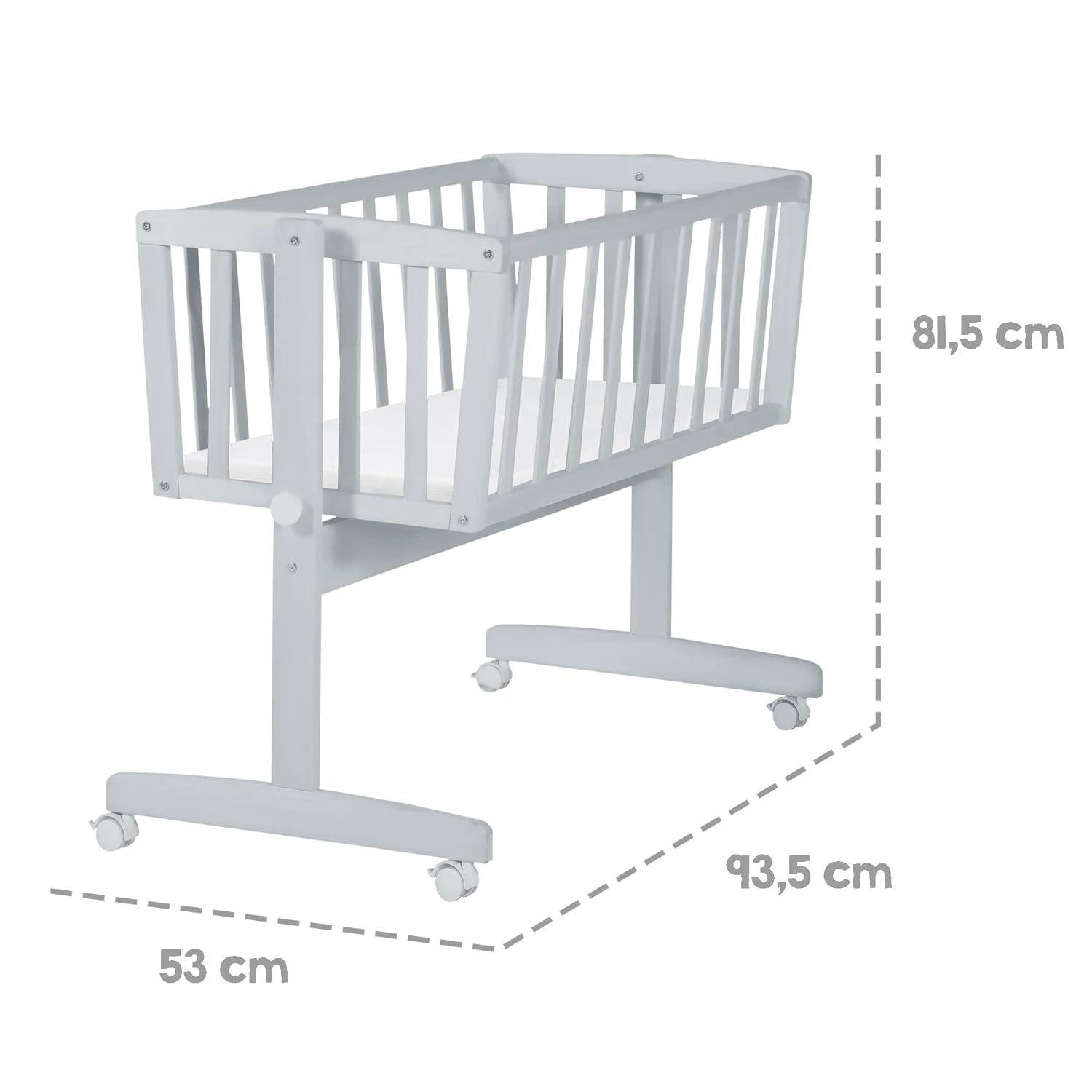Complete Cradle Set Baby Cradle with Mattress 40 x 90 cm, Adjustable Function with Locking Knob, Brake Roller Set, Portable Crib for Babies, Infant Sleep Solution