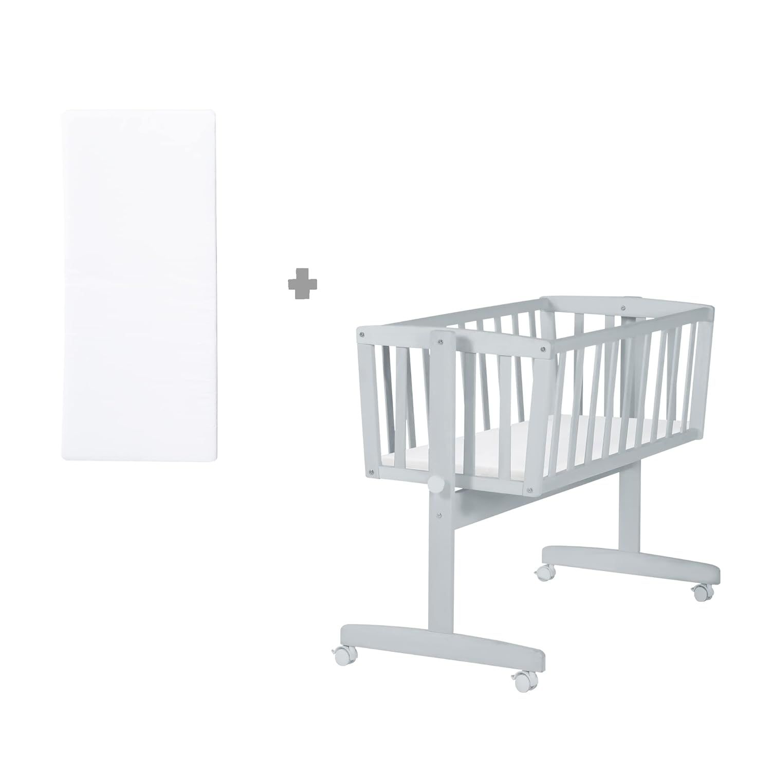 Complete Cradle Set Baby Cradle with Mattress 40 x 90 cm, Adjustable Function with Locking Knob, Brake Roller Set, Portable Crib for Babies, Infant Sleep Solution