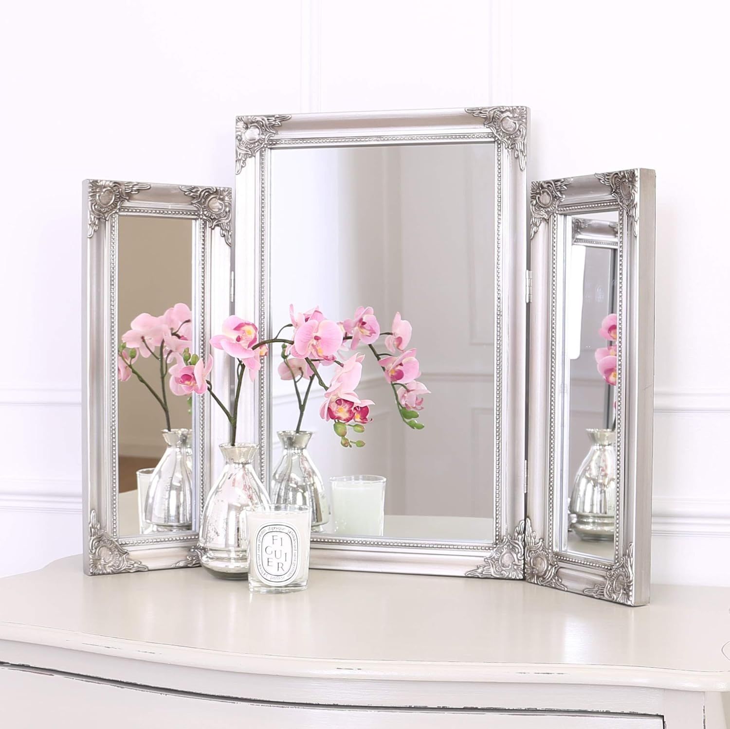 Large Tabletop Tri-Fold Vanity Mirror for Dressing Table