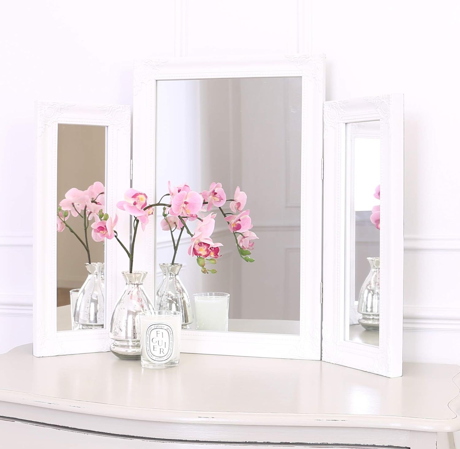 Large Tabletop Tri-Fold Vanity Mirror for Dressing Table