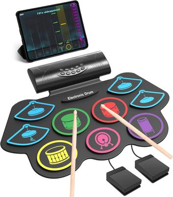 Electronic Drum Kit – Roll-Up Drum Set Supporting DTX Kits with Hand Percussion and Portable Design
