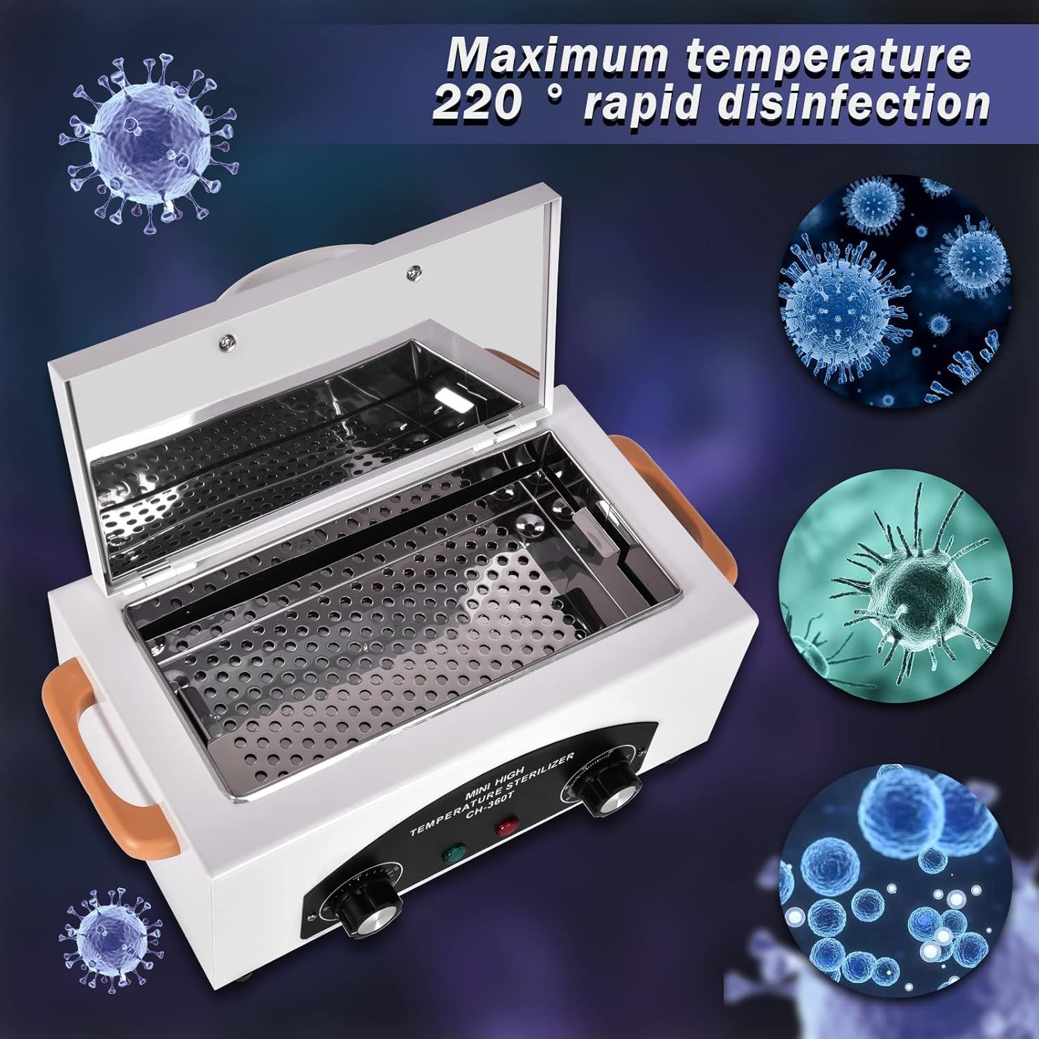 High Temperature Metal Cabinet with Timer Dry Heat Sterilizer, 2.2L Mini Sterilizers Box High Temperature Autoclave Machine Hot Air Sterilizing Cabinet for Sundry Beauty Hair Nail Metal Tools