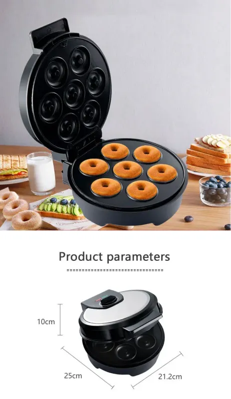 Professional 220V Mini Donut Maker Machine - 1000W Electric Non-Stick Donut Maker for Kitchen, Kid's Snacks, Desserts, and Breakfast - Makes 7 Perfect Donuts