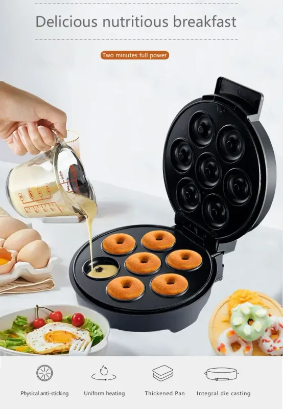 Professional 220V Mini Donut Maker Machine - 1000W Electric Non-Stick Donut Maker for Kitchen, Kid&#39;s Snacks, Desserts, and Breakfast - Makes 7 Perfect Donuts