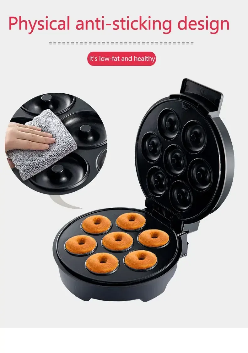 Professional 220V Mini Donut Maker Machine - 1000W Electric Non-Stick Donut Maker for Kitchen, Kid&#39;s Snacks, Desserts, and Breakfast - Makes 7 Perfect Donuts