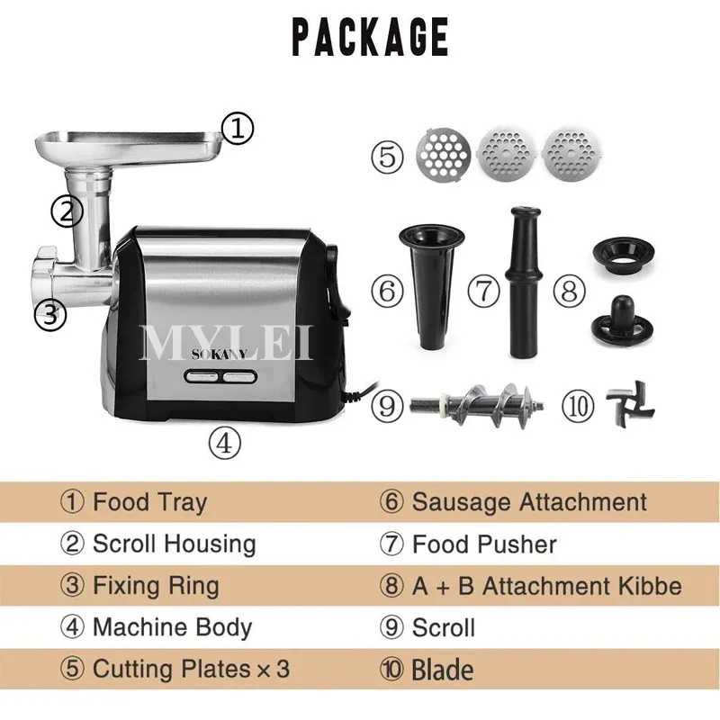 Commercial Meat Mincer Electric Grinder, Sausage Maker and Filler, 1100W Heavy Duty Electric Meat Processor for Restaurants and Butcher Shops