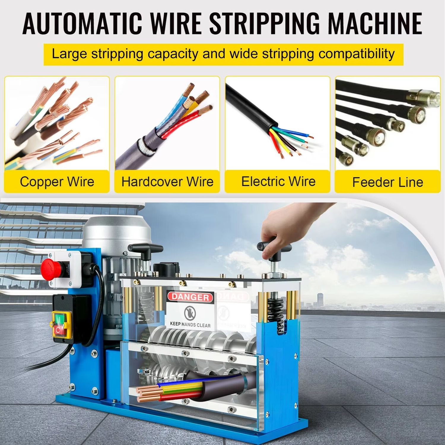 370W 1.5mm-38mm Electric Wire Stripper with Adjustable Blade (1.5mm to 38mm) for Plastic and Rubber Insulation Removal – Ideal for Copper Recycling