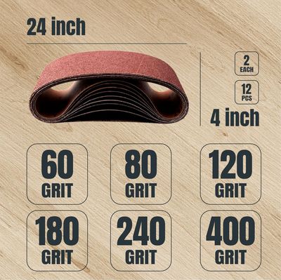 Aluminum Oxide Assortment with 12 Belts (2 Each of 60, 80, 120, 180, 240, 400 Grits) | Compatible with Oscillating Belt and Spindle Sanders