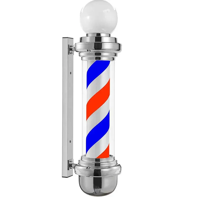 LED Barber Shop Sign Pole - Red, White, Blue Stripes Illuminating Light for Hair Salons, Wall-Mounted Rotating Lamp with 220V UK Plug – Classic Design for Barbershops, Durable and Eye-Catching Display