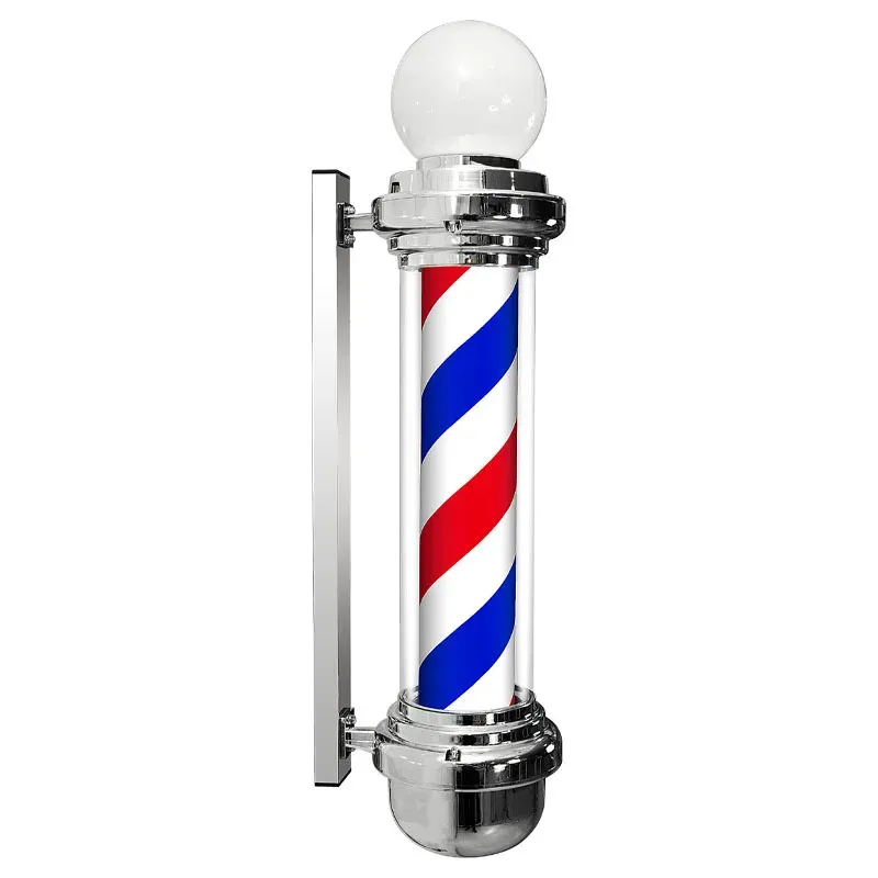 LED Barber Shop Sign Pole - Red, White, Blue Stripes Illuminating Light for Hair Salons, Wall-Mounted Rotating Lamp with 220V UK Plug – Classic Design for Barbershops, Durable and Eye-Catching Display