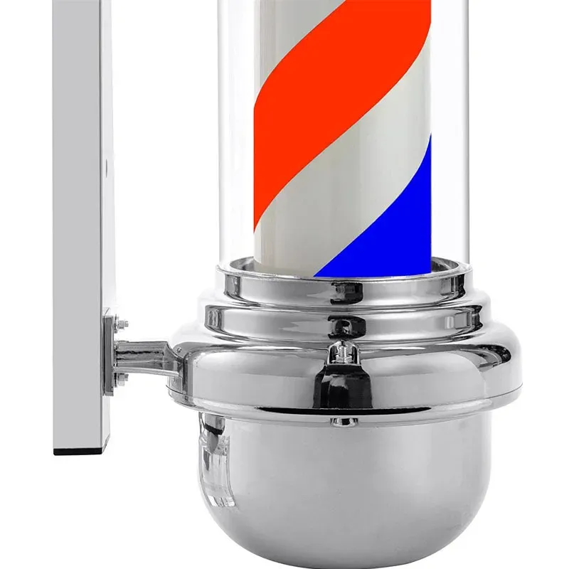 LED Barber Shop Sign Pole - Red, White, Blue Stripes Illuminating Light for Hair Salons, Wall-Mounted Rotating Lamp with 220V UK Plug – Classic Design for Barbershops, Durable and Eye-Catching Display