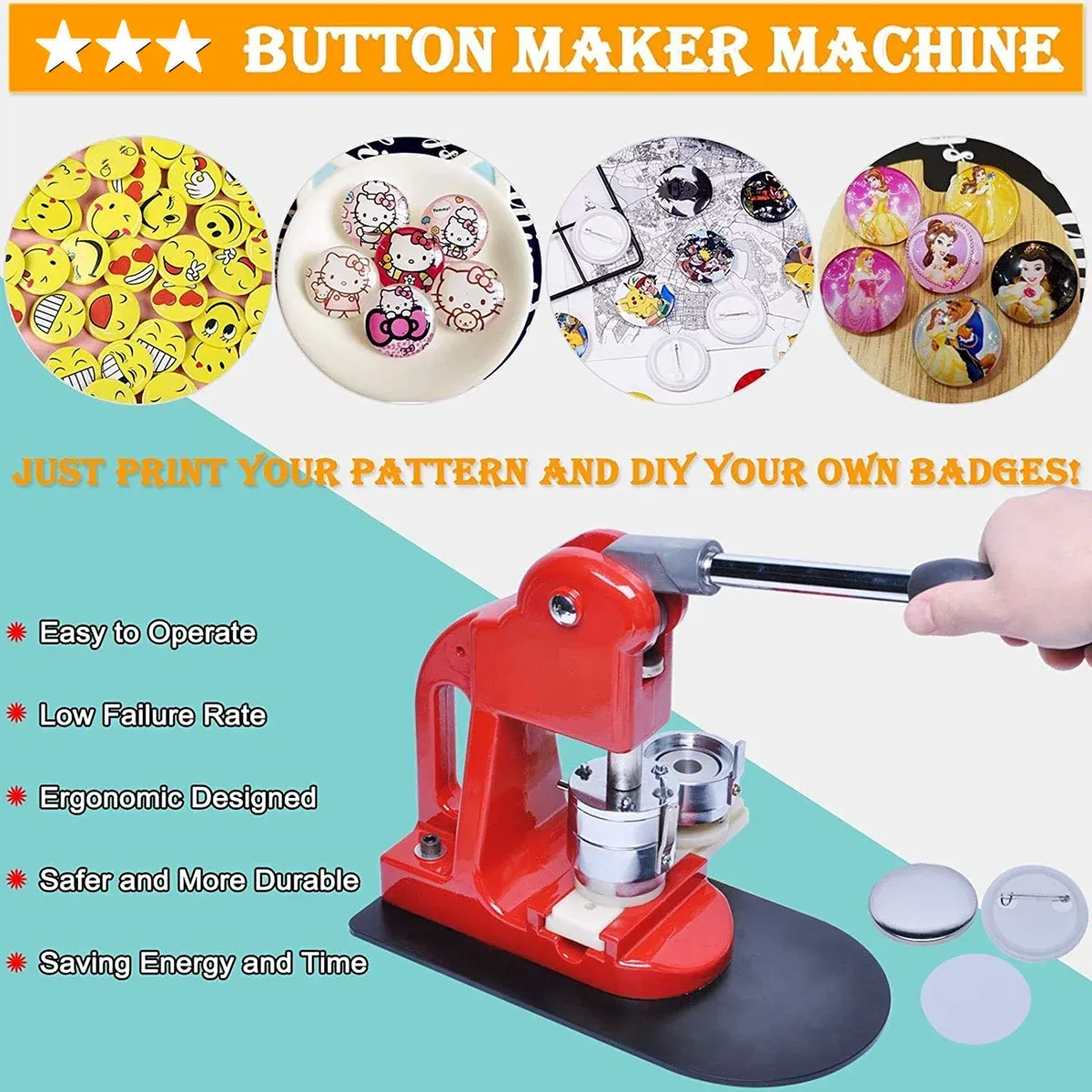 25mm to 75mm 3 Button and Badge Maker Machines - Badge Press Kit with 100pcs Button Parts, Circle Cutter, and Mold - DIY Badge Maker for Custom Buttons and Badges, Ideal for Crafting, Events