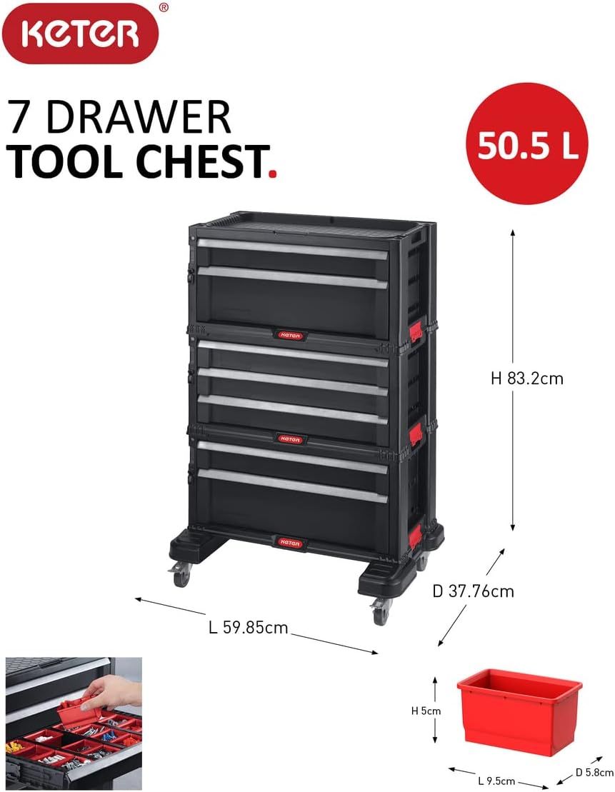 Keter, 238557, 7-drawer tool trolley, 60 x 38 x 83 cm [Energy class