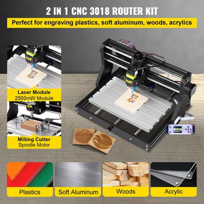 CNC 3018 Router Kit with Laser Engraver – GRBL Control, Adjustable Speed, High-Precision for Wood, Plastic, Soft Metals, and Acrylic, Easy Assembly, Versatile