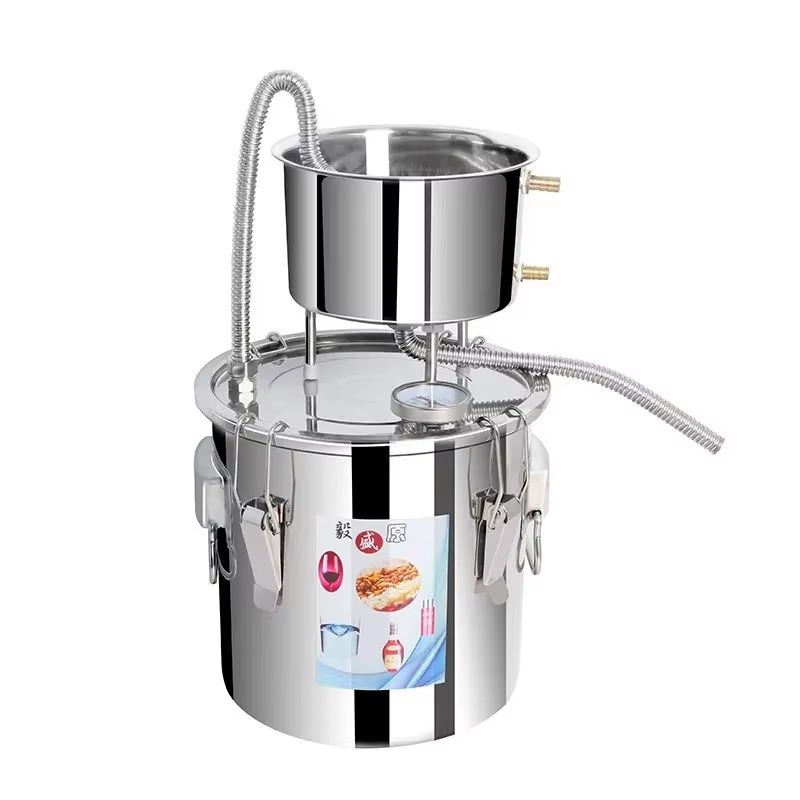 12L/20L/30L/50L 2-Pot DIY Home Brewing Moonshine Alcohol Water Distiller - Stainless Steel Distillation Kit with Thermometer, Silver Coils, and Copper Coils for Spirits, Essential Oils, and Purified